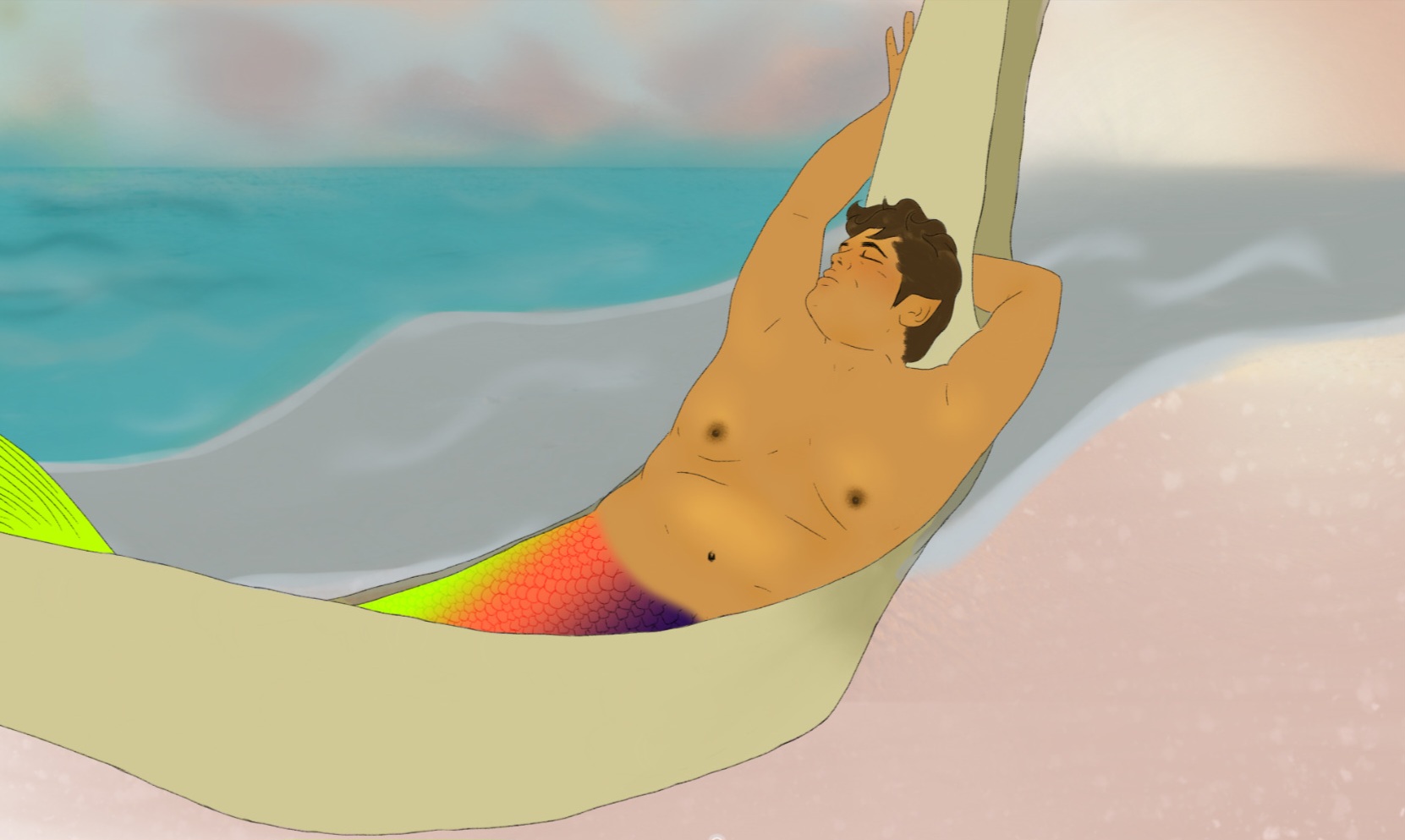 Merman Guillermo naps in the hammock Nandor built him.