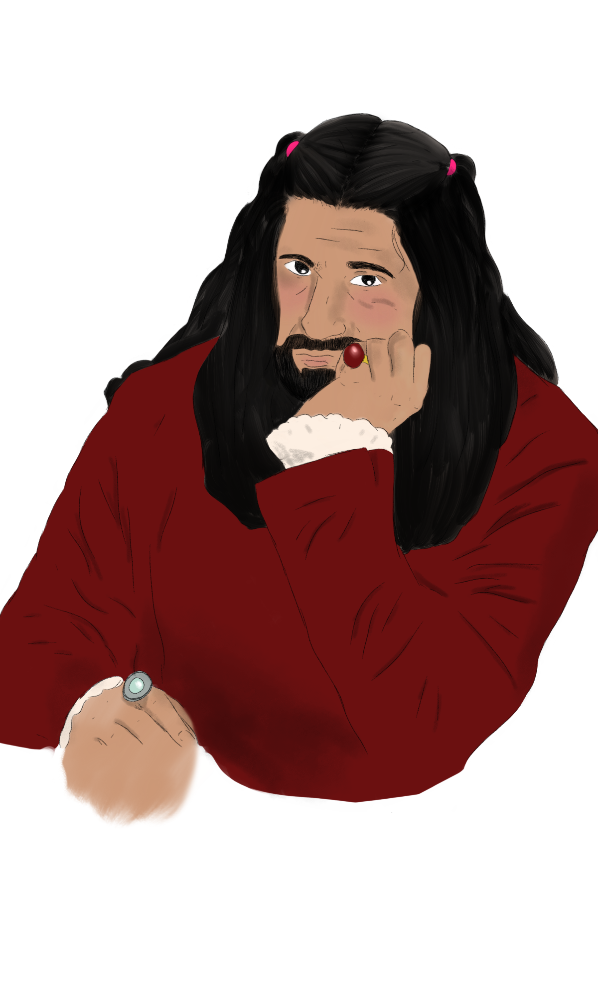 Nandor the Relentless with piggytails.